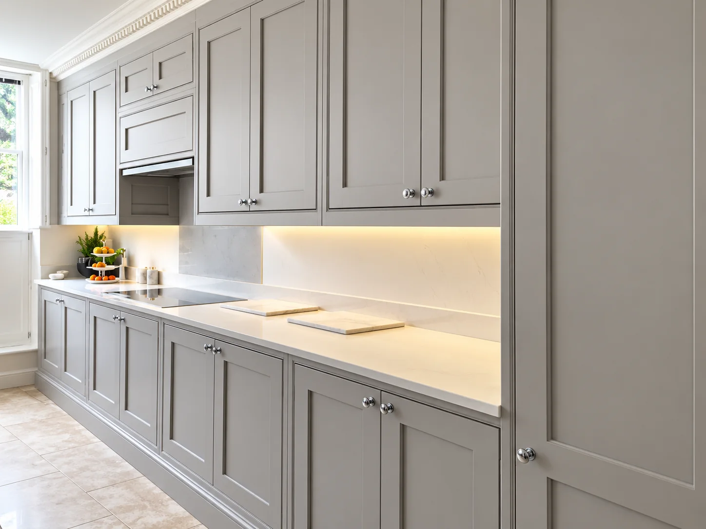 Grey shaker kitchen cabinetry fitted by SM Installations